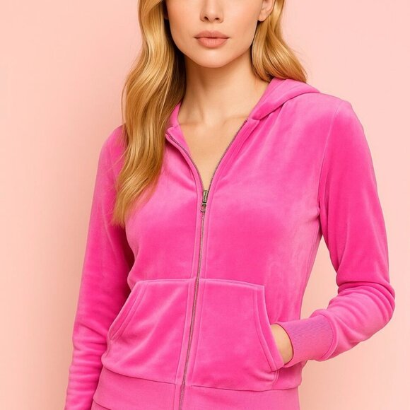 Juicy Couture Pink Velour Tracksuit Set NWT Back Rhinestone Logo OG Bling Sz M - Picture 1 of 10